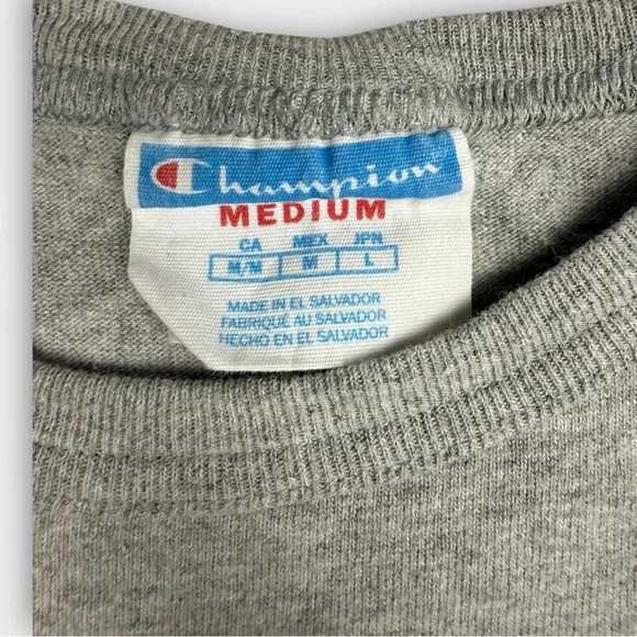 Champion Mens T-Shirt Medium Gray Colorful Graffiti Script Logo Short Sleeve Tee - Picture 3 of 7